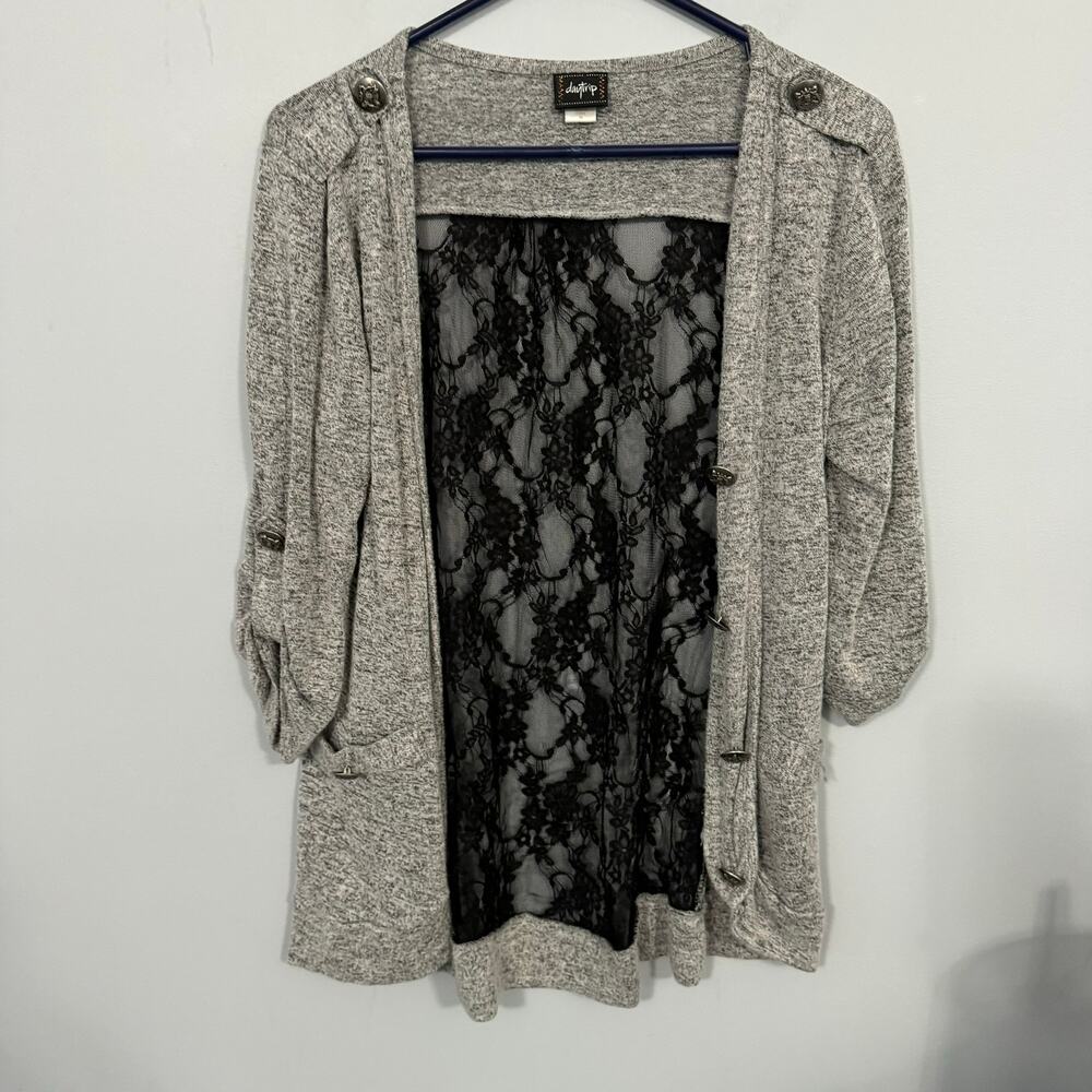 Daytrip Button Down Cardigan Sweater w/ Lace Back Women's Size Medium Gray